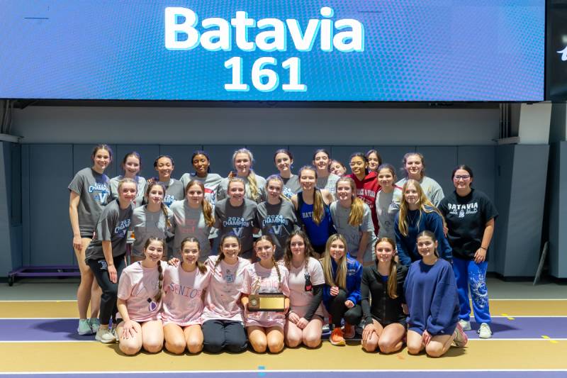 Batavia Girls won their 18th Indoor Track sectional title at Nazareth College.  Photo by Steve Ognibene