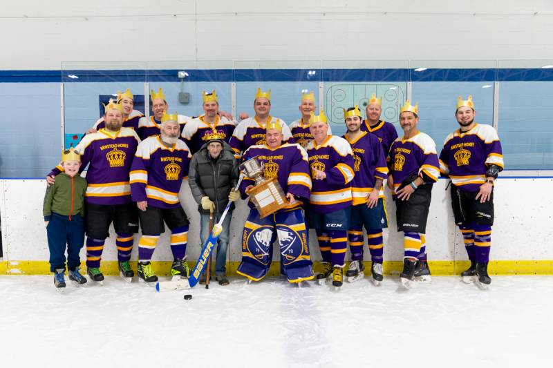Team championship members and coach Charlie O'Geen of the BMHL Newstead Holmes Kings  Photo by Steve Ognibene 