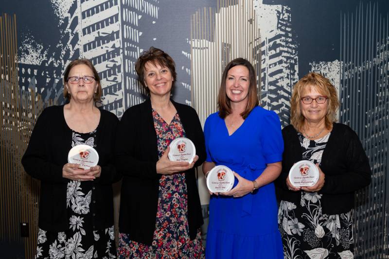 Pictured left to right, YWCA Women of Inspiration award receipients, Judy Fuller, Sue Gagne, Susie Ott, Sandy Wojtaszczyk  Photo by Steve Ognibene