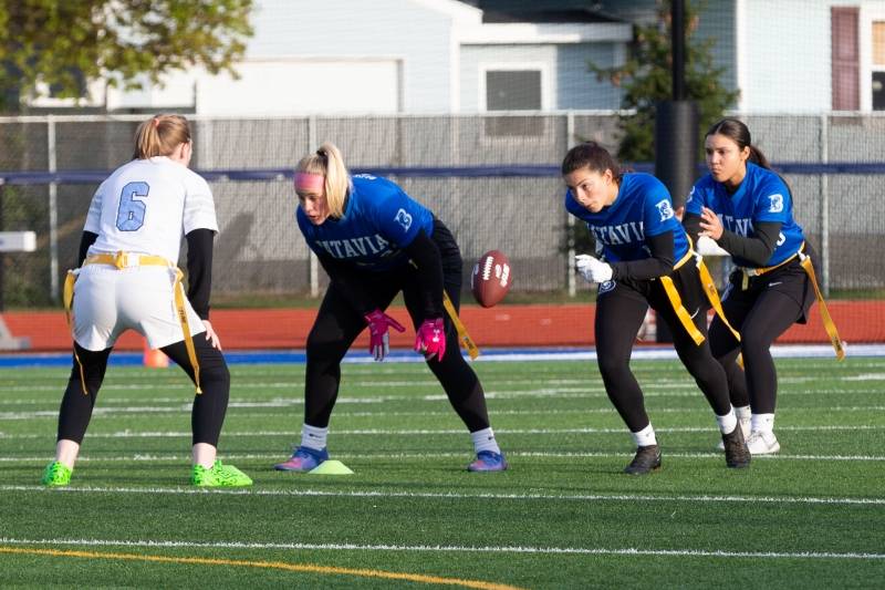 Line of scrimmage makes a move. Photo by Steve Ognibene