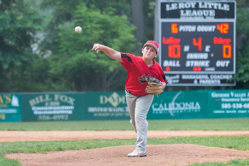 LeRoy Little League 10-12 All-Stars pitcher throws another strike against Bolivar-Richburg  Photo by Steve Ognibene