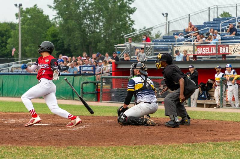 Muckdogs batter gets a hit.