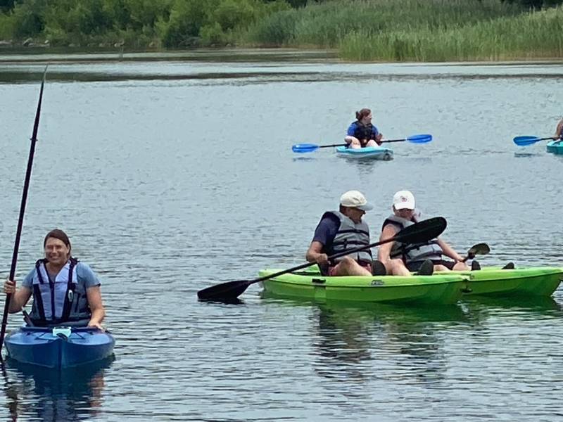 Shannon Lyaski on left with kayakers