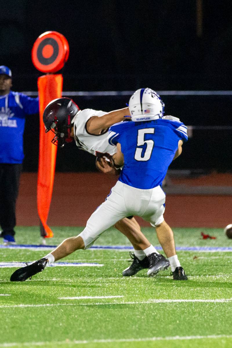 Batavia #5 Greyson Fix stops Geneva from a first down.  Photo by Steve Ognibene