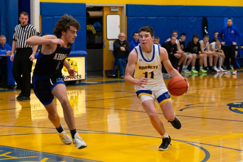 Avery Watterson moving down court.  Photo by Steve Ognibene