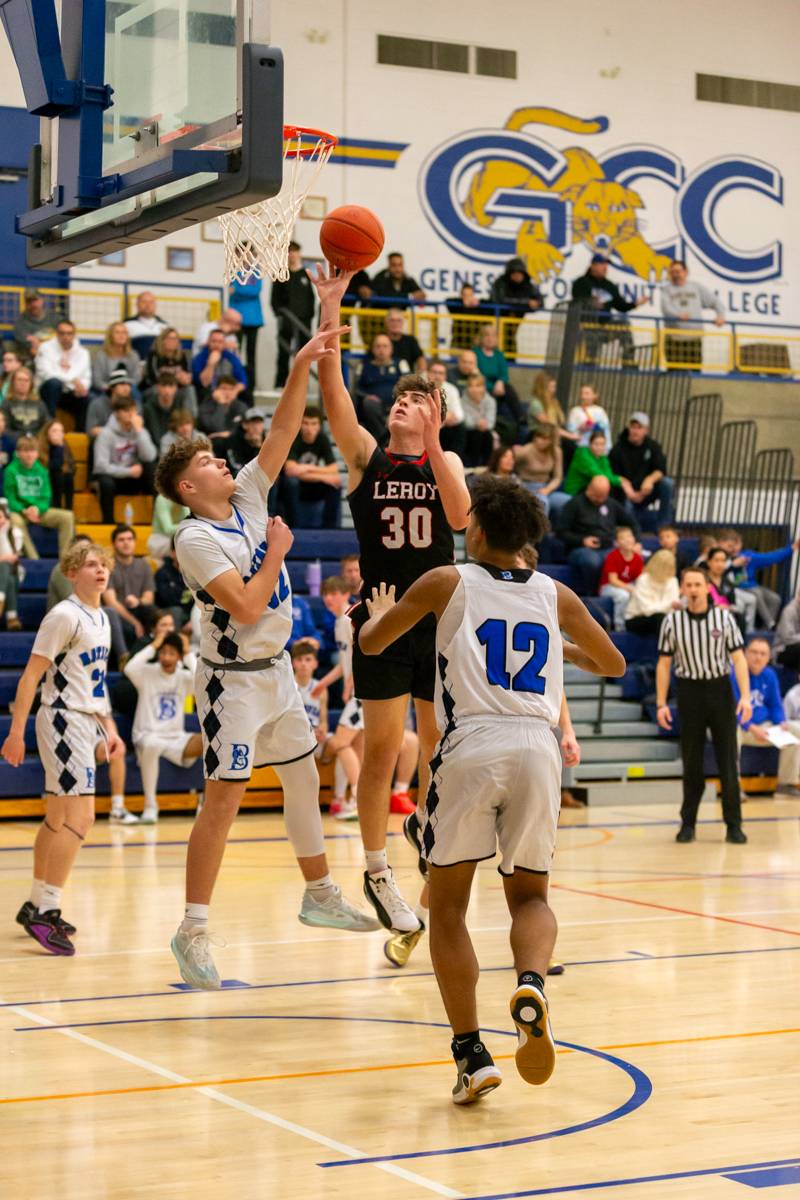 LeRoy's #30 Merritt Holly scored 37 points for the Knights.  Photo by Steve Ognibene