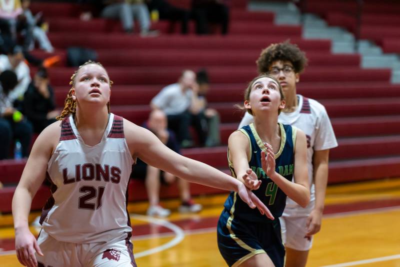 Gianna Falleti looking for the rebound.  Photo by Steve Ognibene