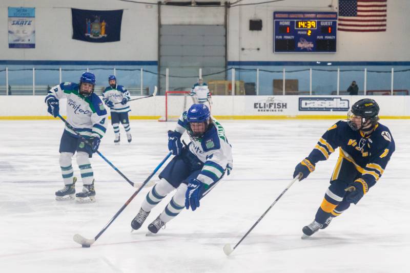 Jameson Motyka in Victor's red zone, looking to score.  Photo by Steve Ognibene