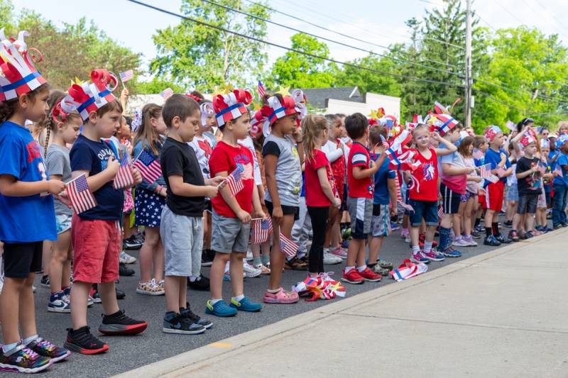 Jackson Primary students showing off Flag Day colors.  Photo by Steve Ognibene