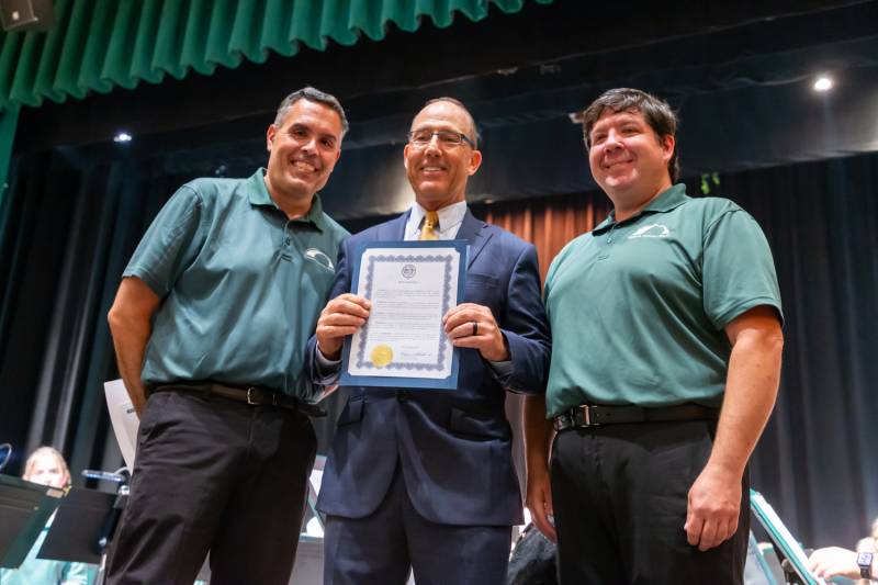 Proclamation by City of Batavia was presented by Eugene Jankowski given to conductor Joshua Pacino and general manager Jason Smith.  Photo by Steve Ognibene