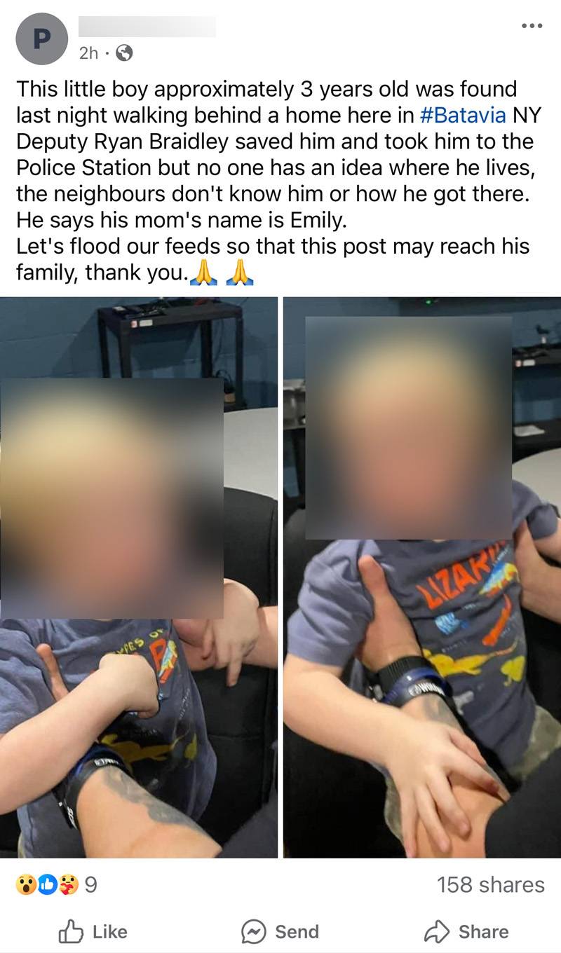 facebook hoax post about missing boy