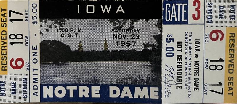 Unused ticket from 1957 game