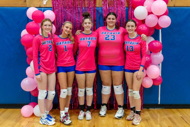 Batavia Lady Devils Seniors prepare for the third annual PINK night volleyball fundraiser  Photo by Steve Ognibene