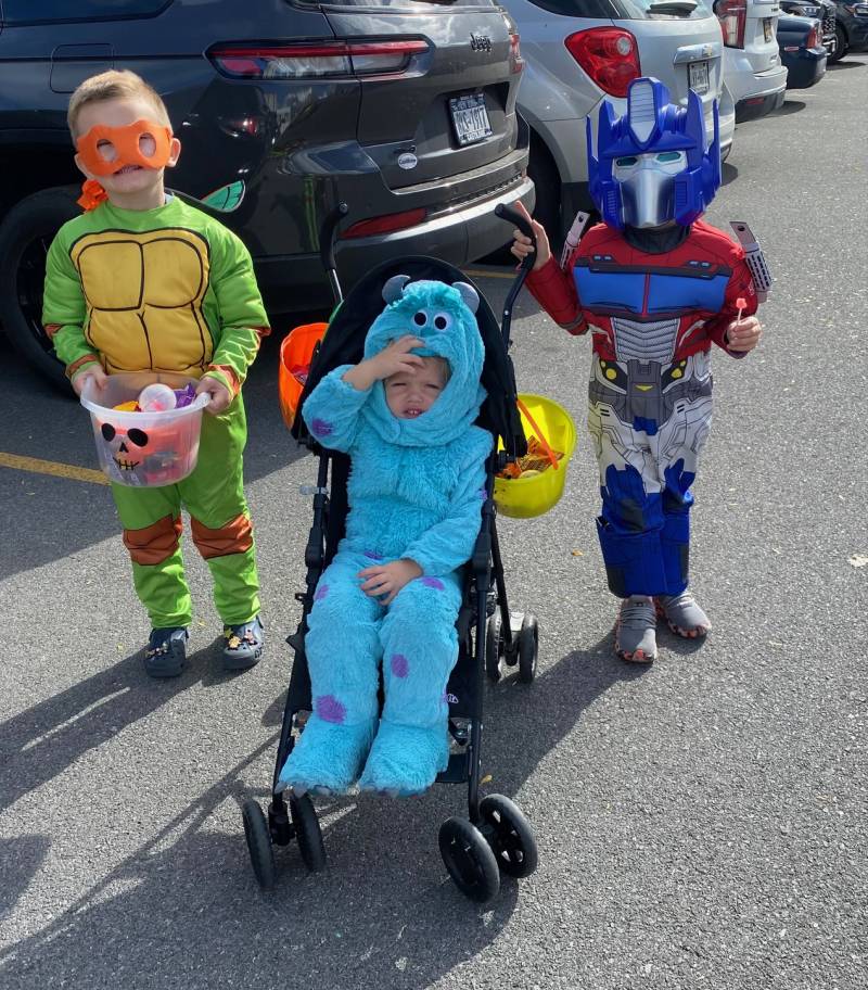 Three trick or treaters downtown