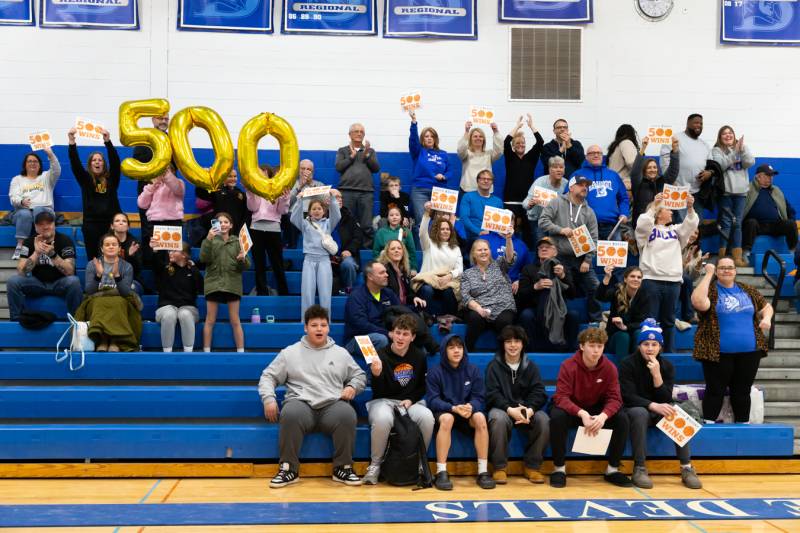 Batavia fans show support of Coach Brasky's monumental achievement.  Photo by Steve Ognibene