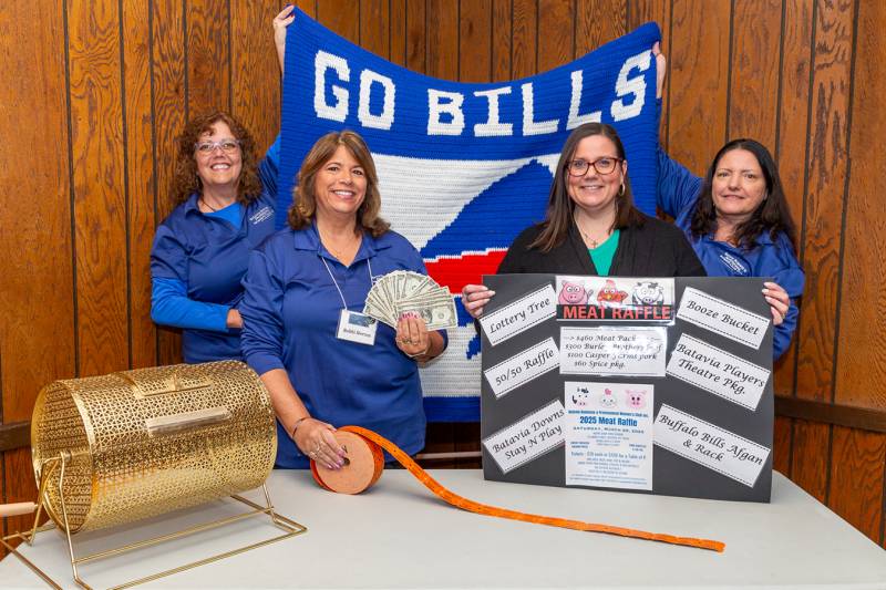 Pictured left to right are BBPWC Meat raffle committee members, Christine Cofta, bobbi Norton, Sara Balbi and Joy Hume preparing for thier annual fundraiser on March 29th at Notre Dame High School.  Photo by Steve Ognibene